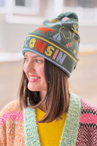 Wisconsin State Knit Beanie Winter Hat Pom Pom