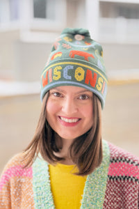 Wisconsin State Knit Beanie Winter Hat Pom Pom