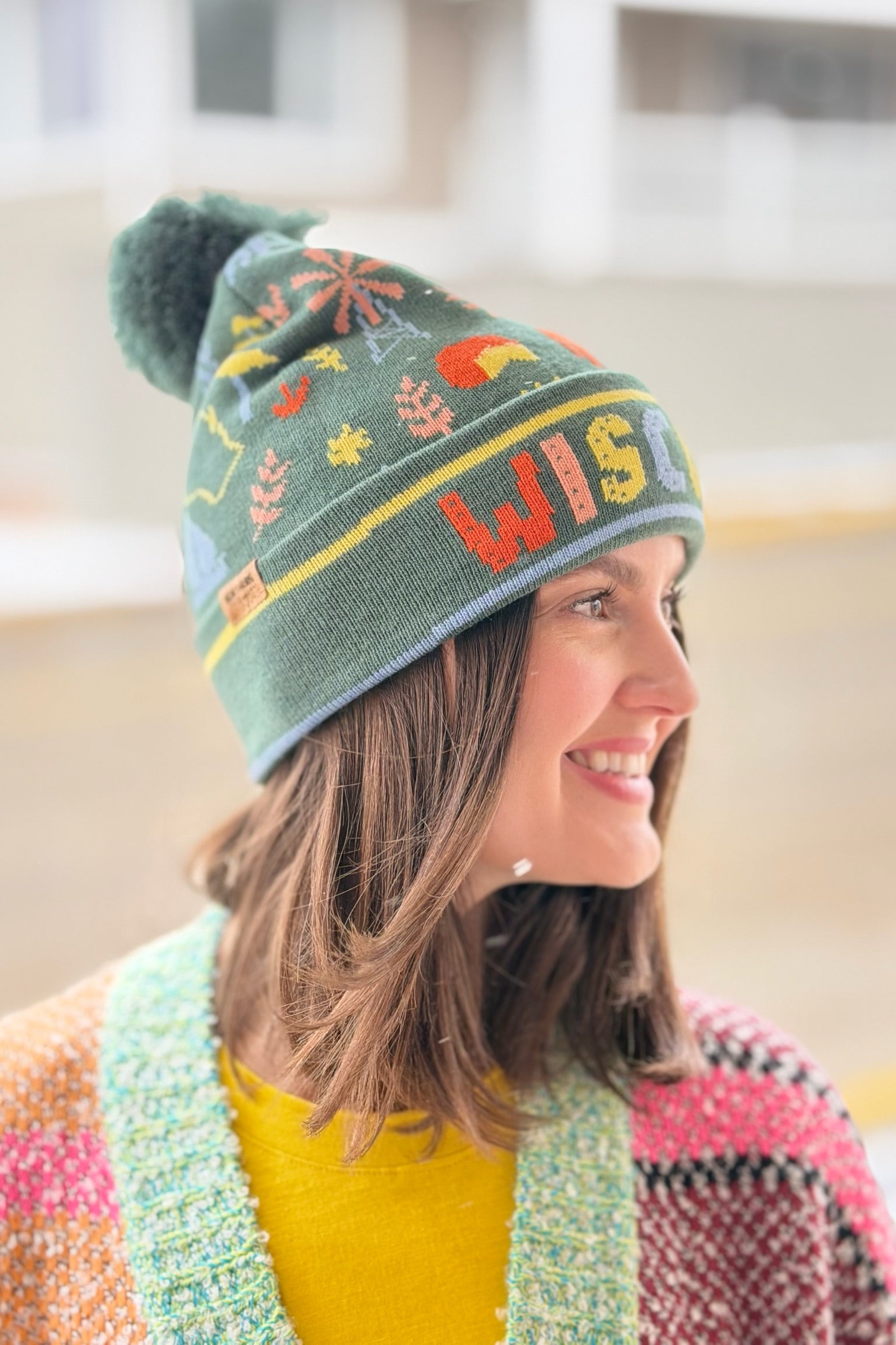 Wisconsin State Knit Beanie Winter Hat Pom Pom