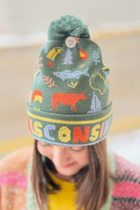 Wisconsin State Knit Beanie Winter Hat Pom Pom