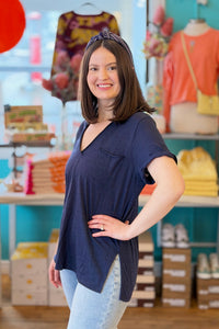 Zoie Rolled Sleeve Tee - Navy