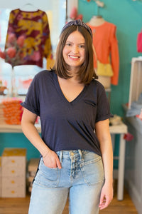 Zoie Rolled Sleeve Tee - Navy