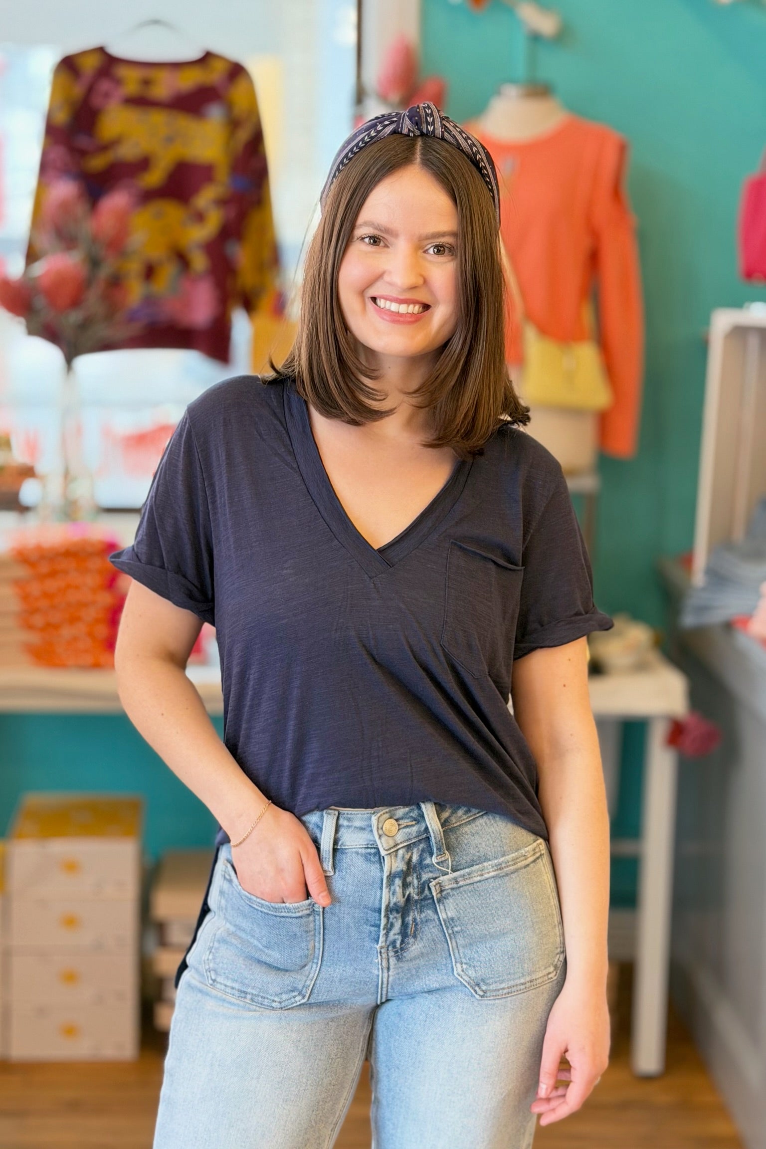 Zoie Rolled Sleeve Tee - Navy