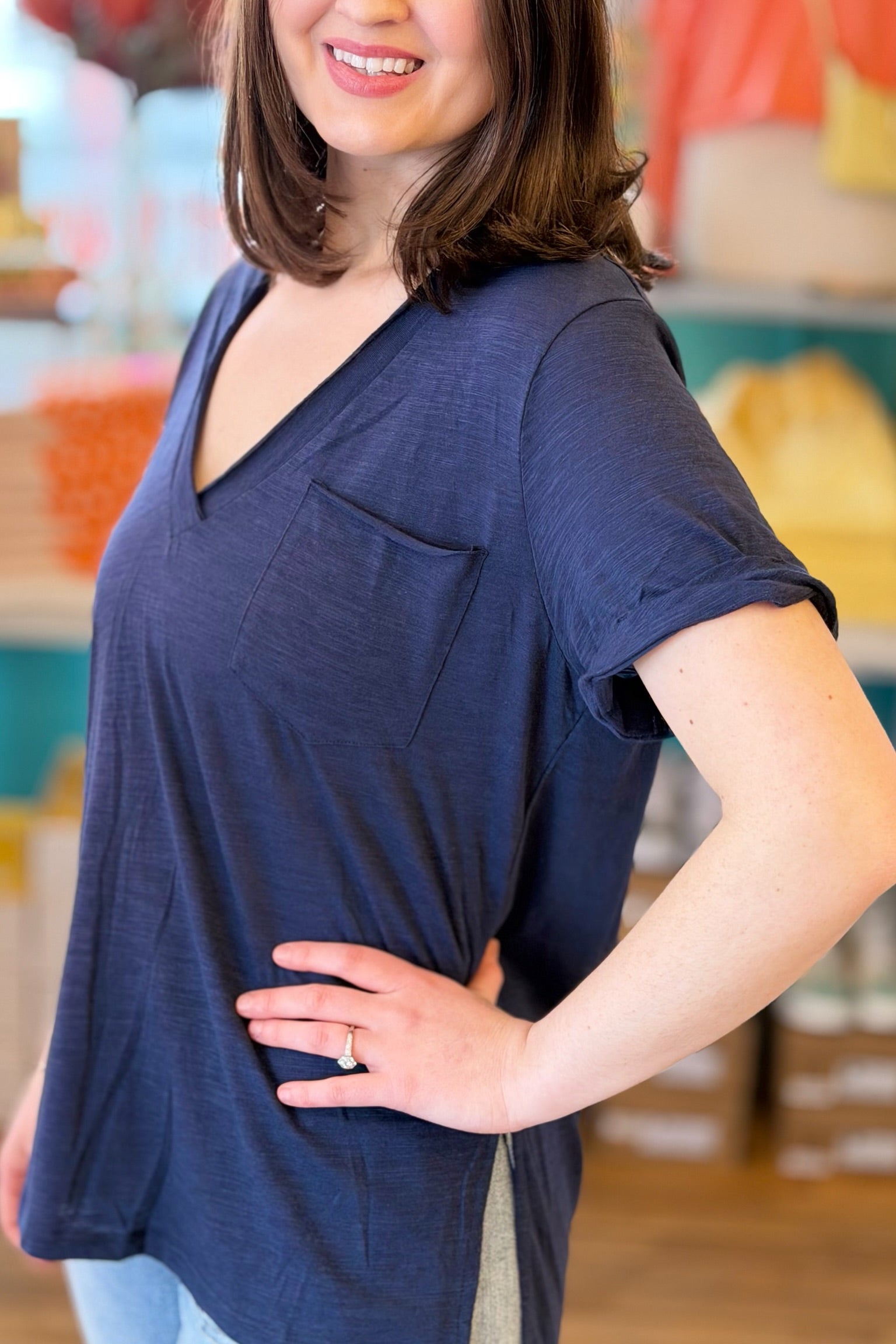 Zoie Rolled Sleeve Tee - Navy