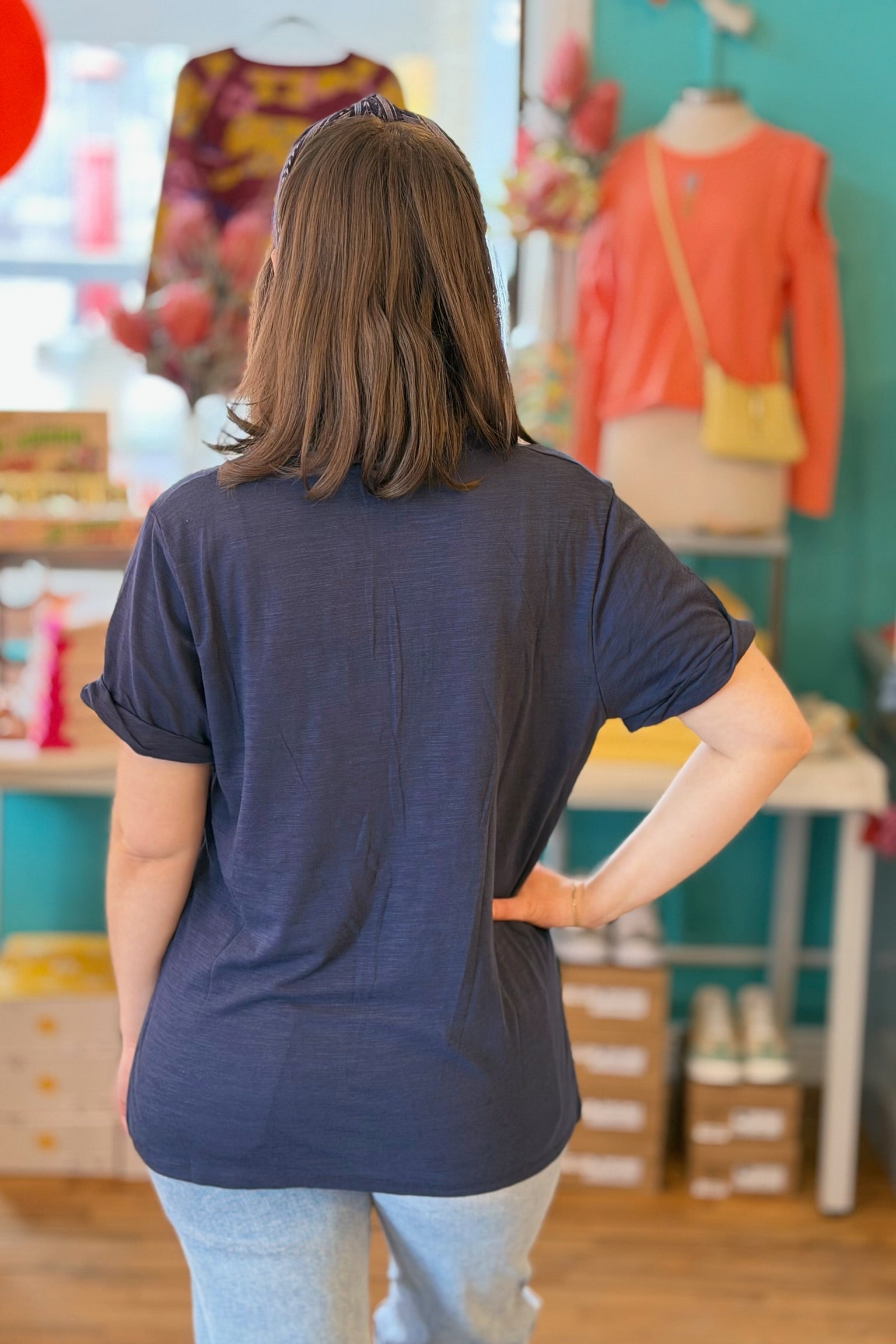 Zoie Rolled Sleeve Tee - Navy