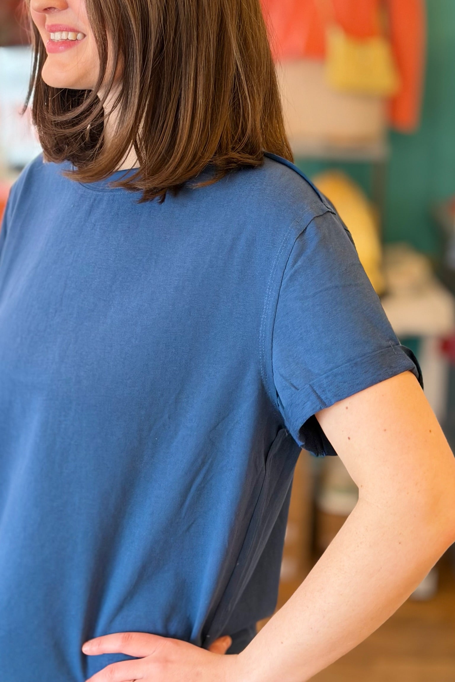 Mali Tee Raw Hem - Denim Blue