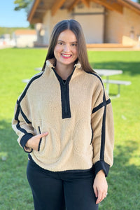 Half Zip Sherpa Fleece Sweatshirt - Tan