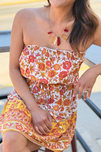 Strapless Cinched Waist Dress - Orange