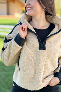 Half Zip Sherpa Fleece Sweatshirt - Tan