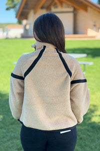 Half Zip Sherpa Fleece Sweatshirt - Tan