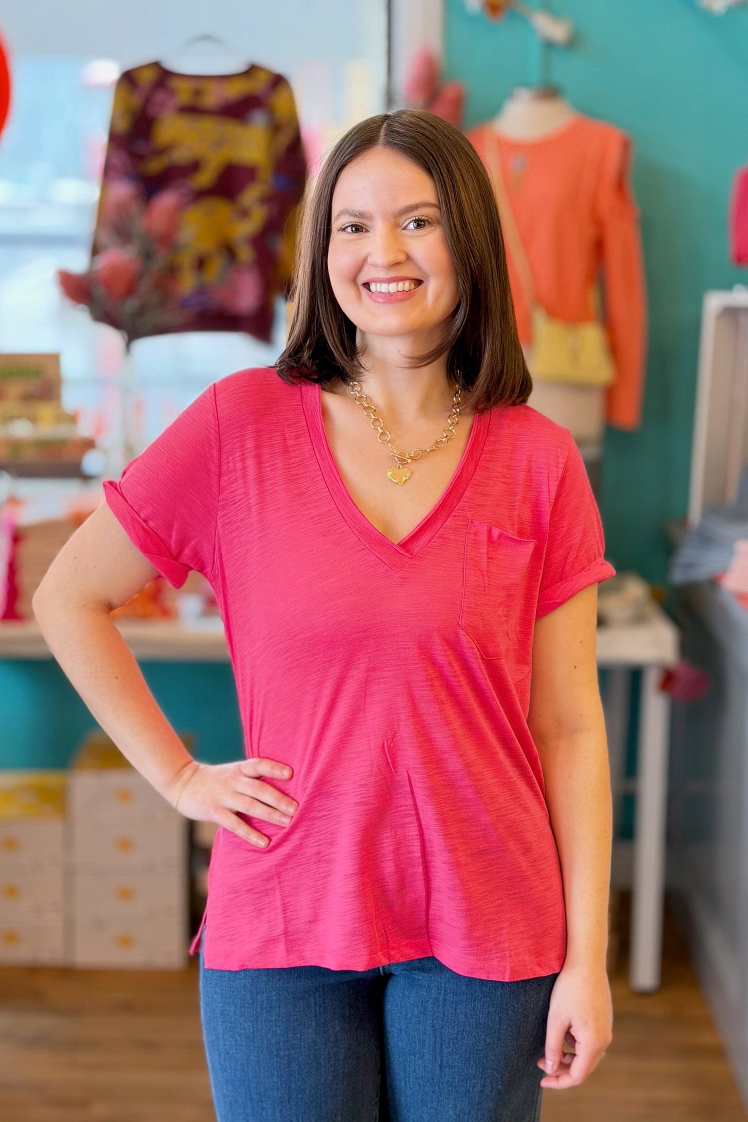 Zoie Rolled Sleeve Tee - Pink