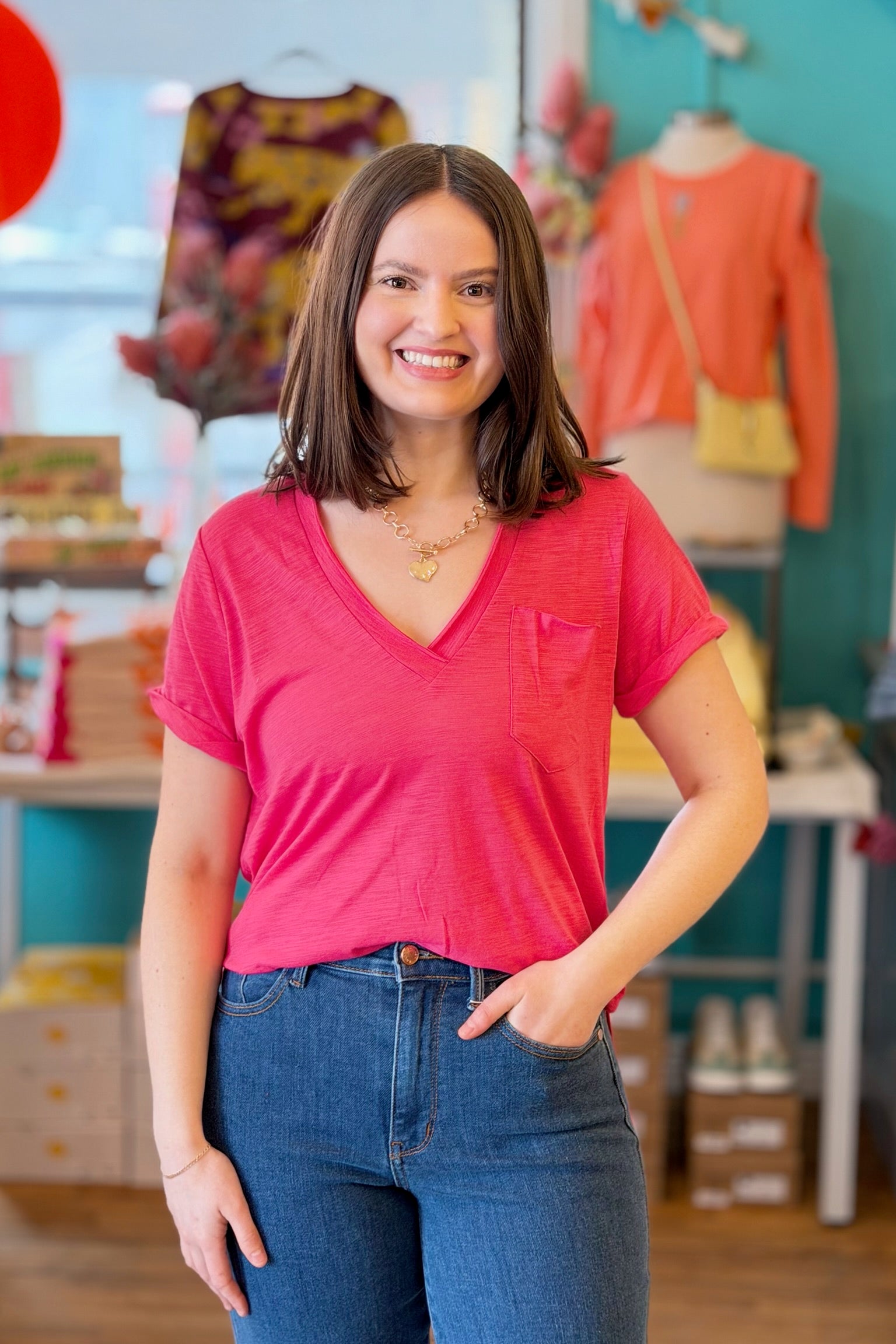 Zoie Rolled Sleeve Tee - Pink