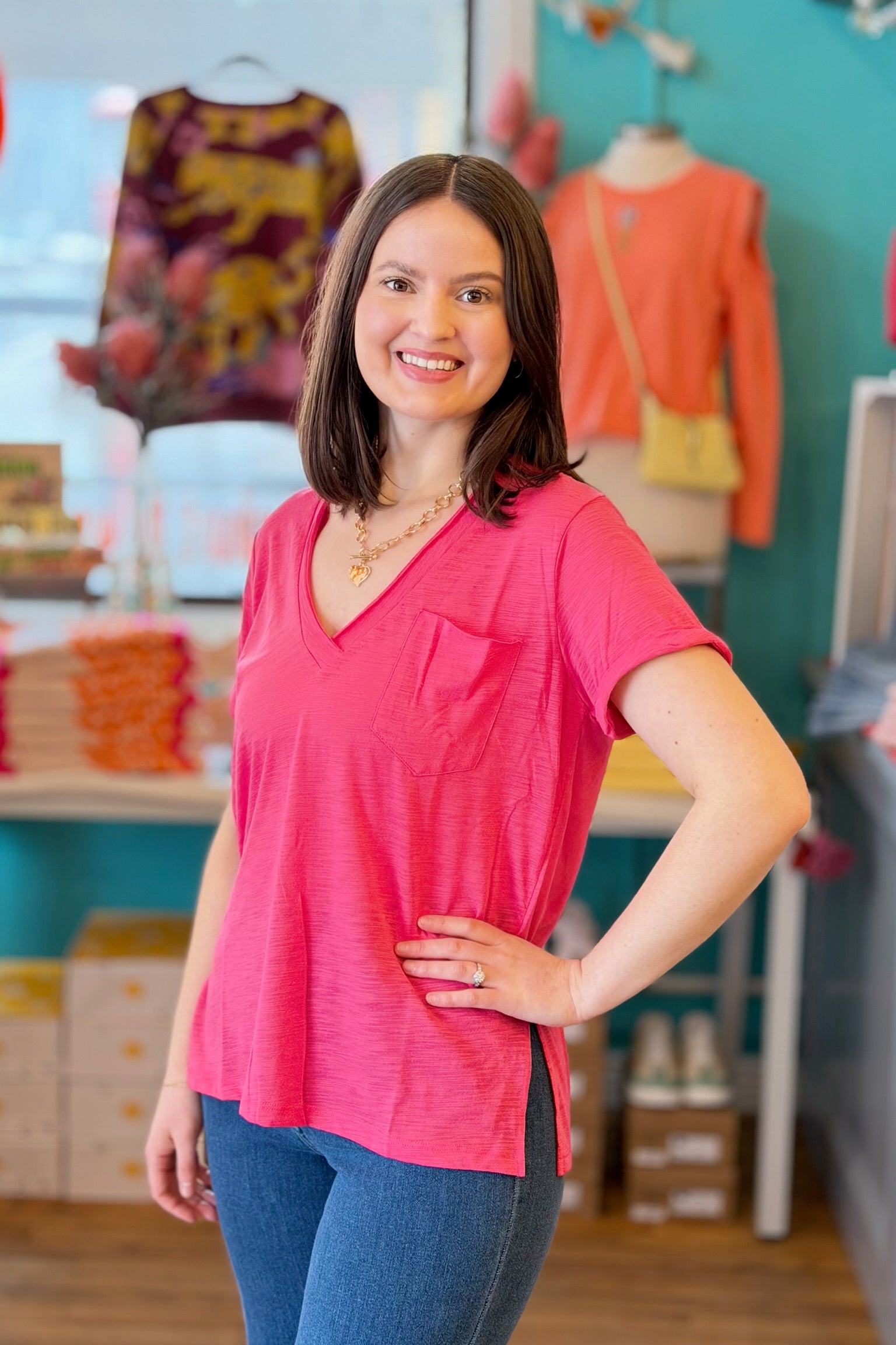 Zoie Rolled Sleeve Tee - Pink