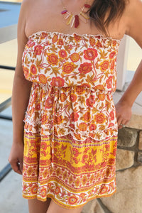 Strapless Cinched Waist Dress - Orange