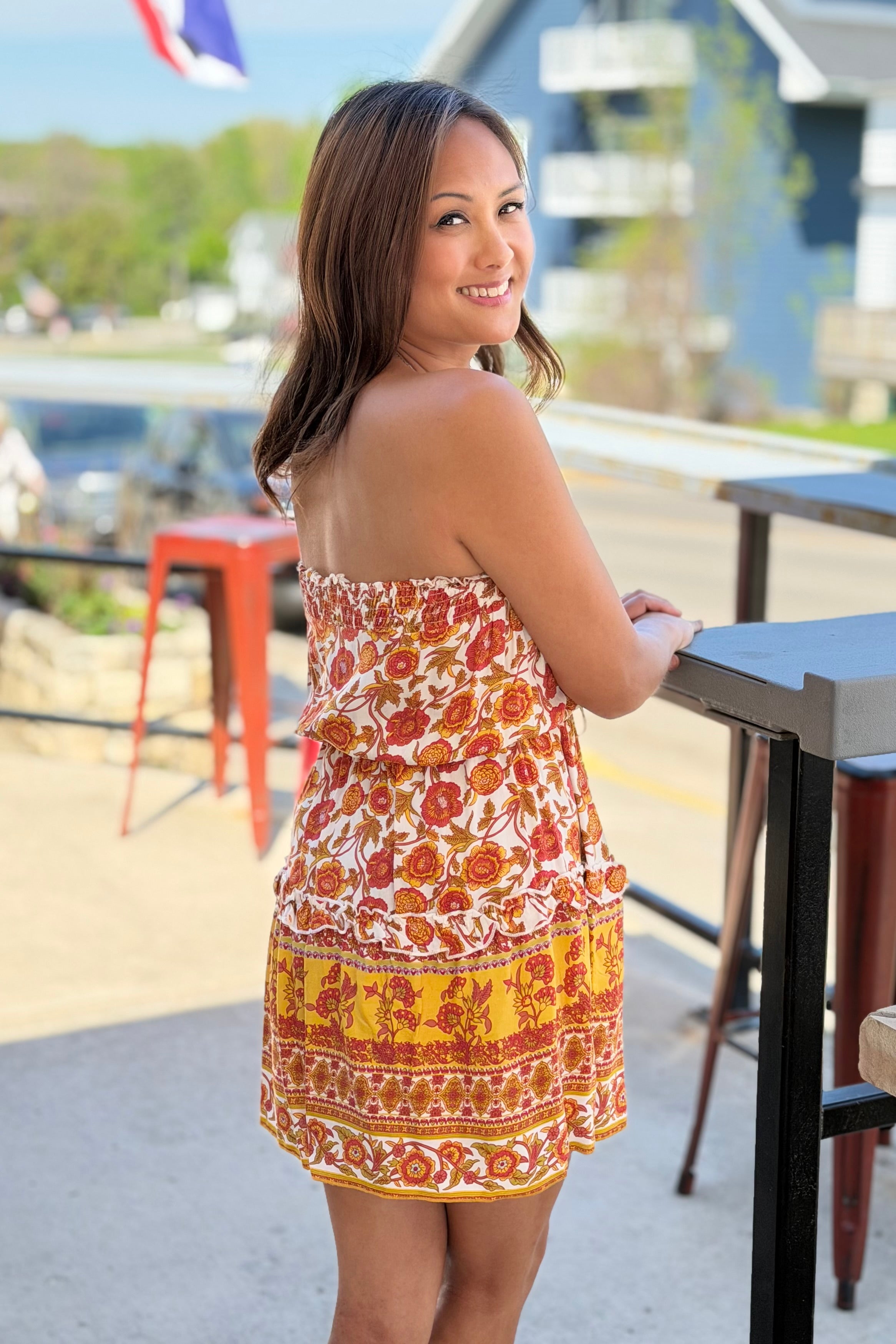 cinched waist dress Strapless Cinched Waist Dress