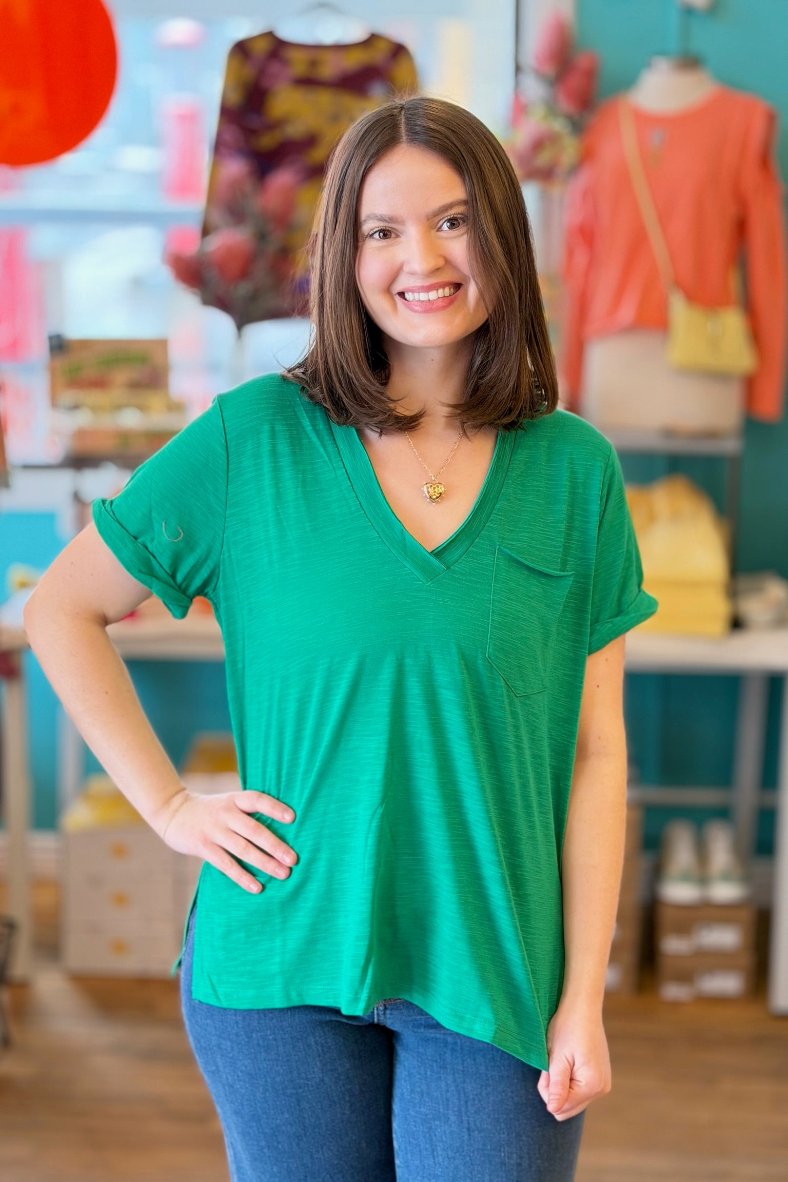 Zoie Rolled Sleeve Tee - Green
