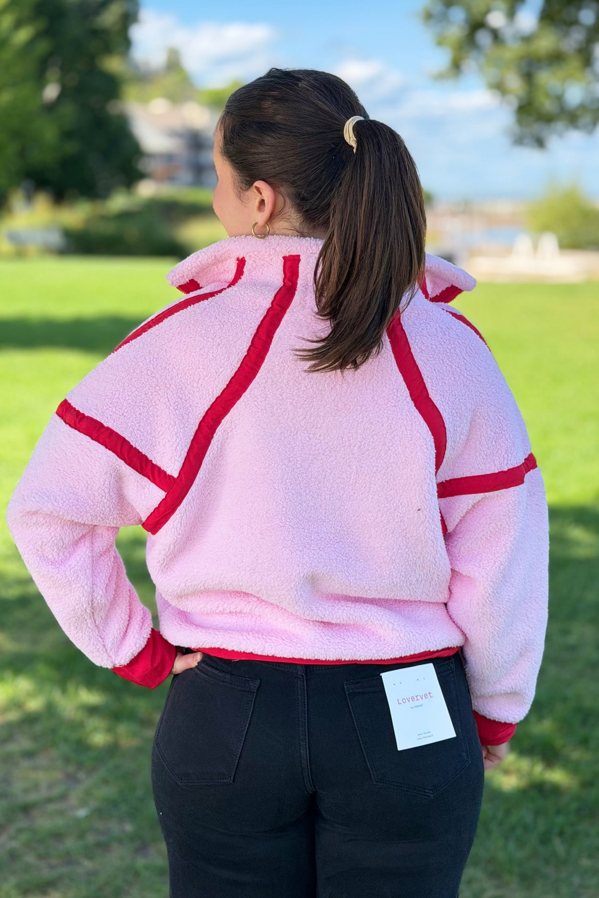Half Zip Sherpa Fleece Sweatshirt - Pink