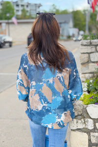 Blue Abstract Round Knit Printed Sweater