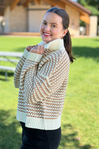 Quarter Zip Open Knit Sweater - Natural