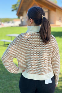 Quarter Zip Open Knit Sweater - Natural