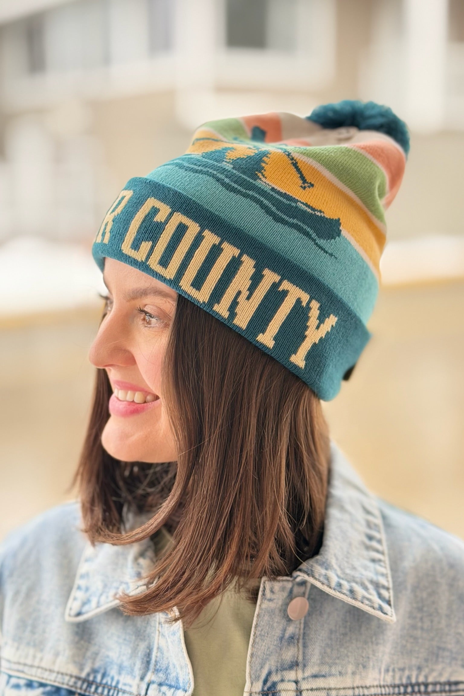 Door County Adventure Knit Beanie Pom Pom