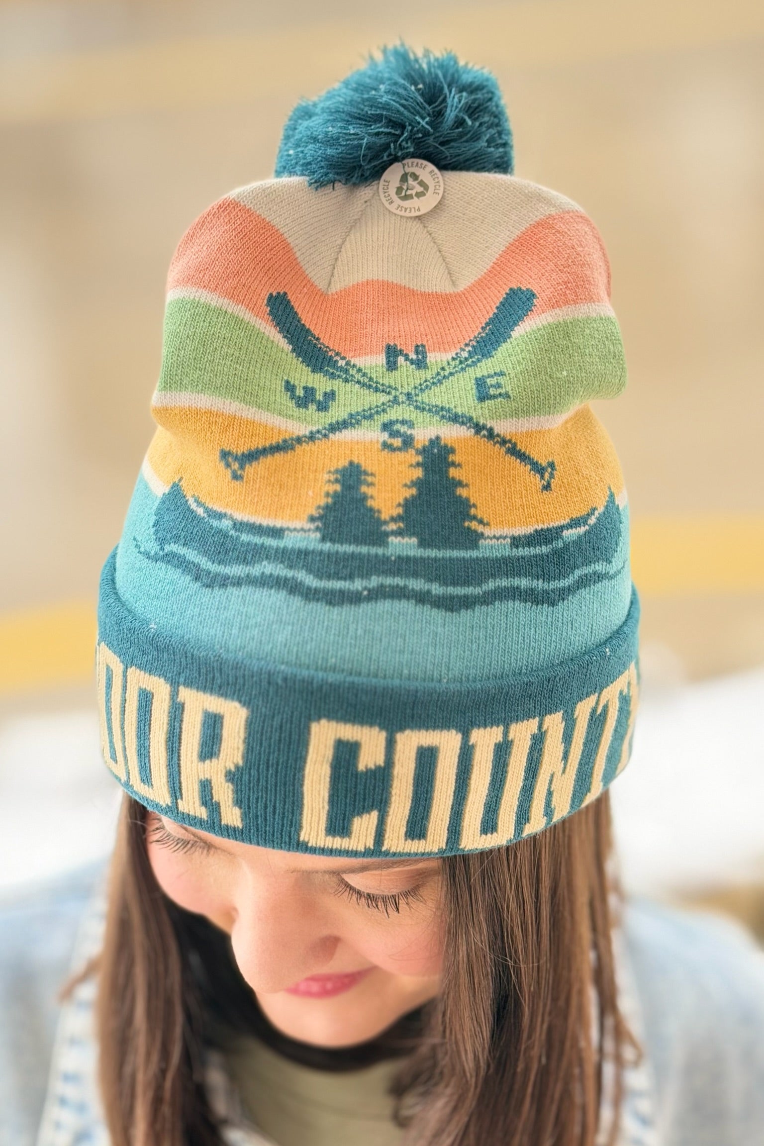 Door County Adventure Knit Beanie Pom Pom