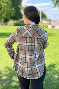 Plaid Button Up - Tan, White & Black