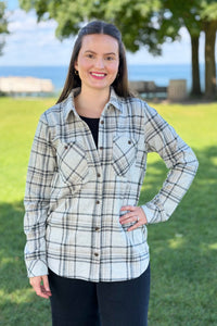 Plaid Button Up - Taupe, Black & Tan