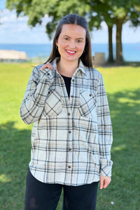 Plaid Button Up - Taupe, Black & Tan