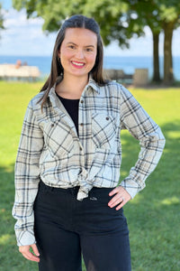 Plaid Button Up - Taupe, Black & Tan