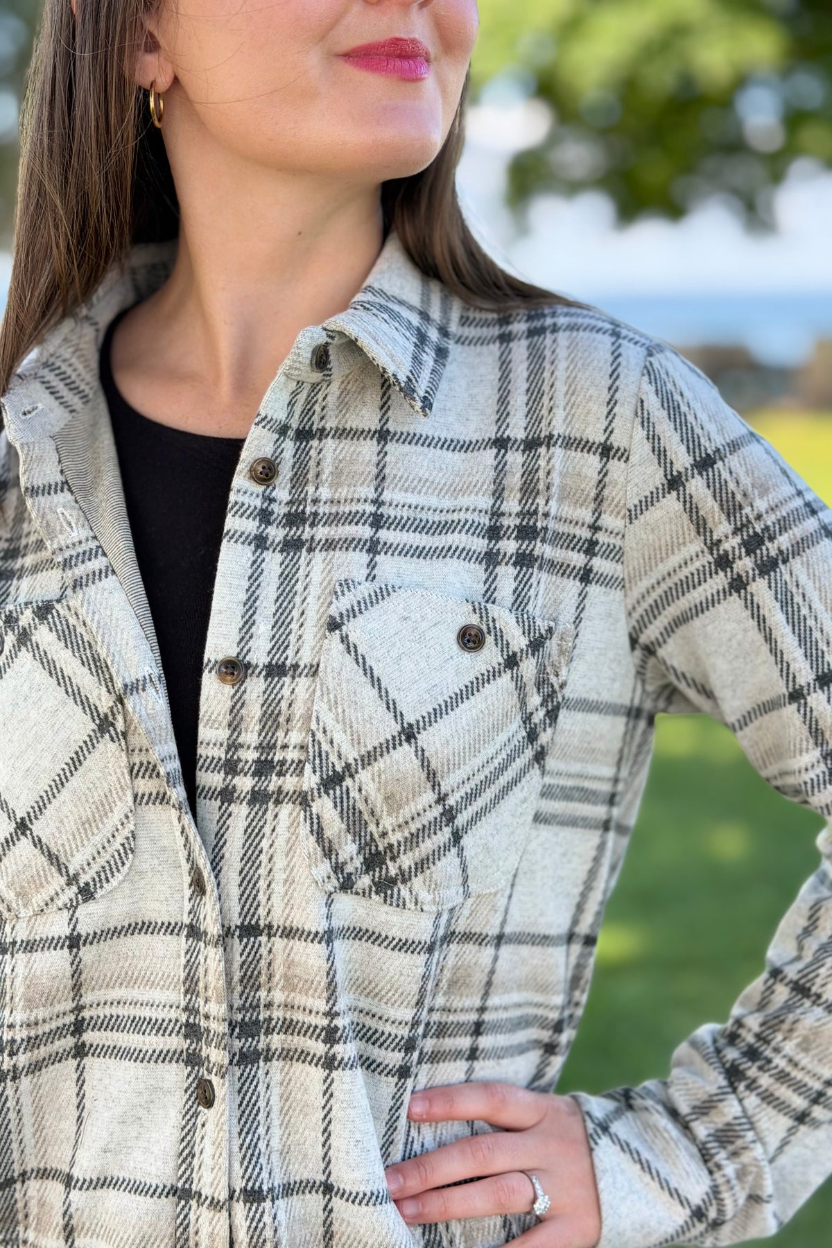 Plaid Button Up - Taupe, Black & Tan