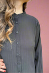Mandarin Collar Button Down Top - Black