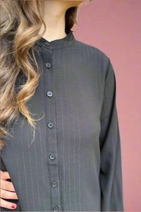 Mandarin Collar Button Down Top - Black
