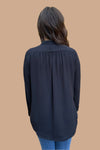 Mandarin Collar Button Down Top - Black