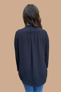 Mandarin Collar Button Down Top - Black