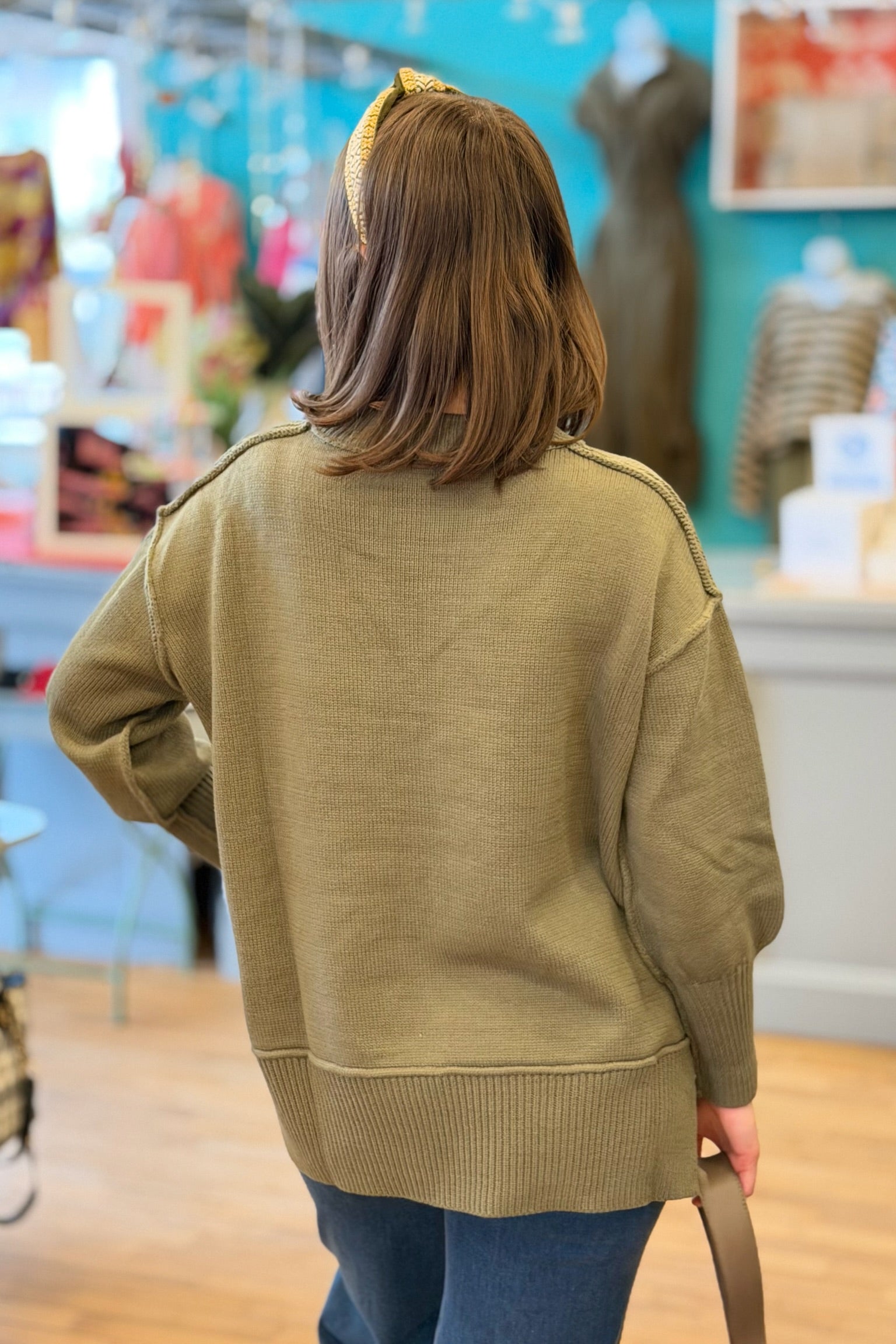 Ina Exposed Seam Sweater - Olive