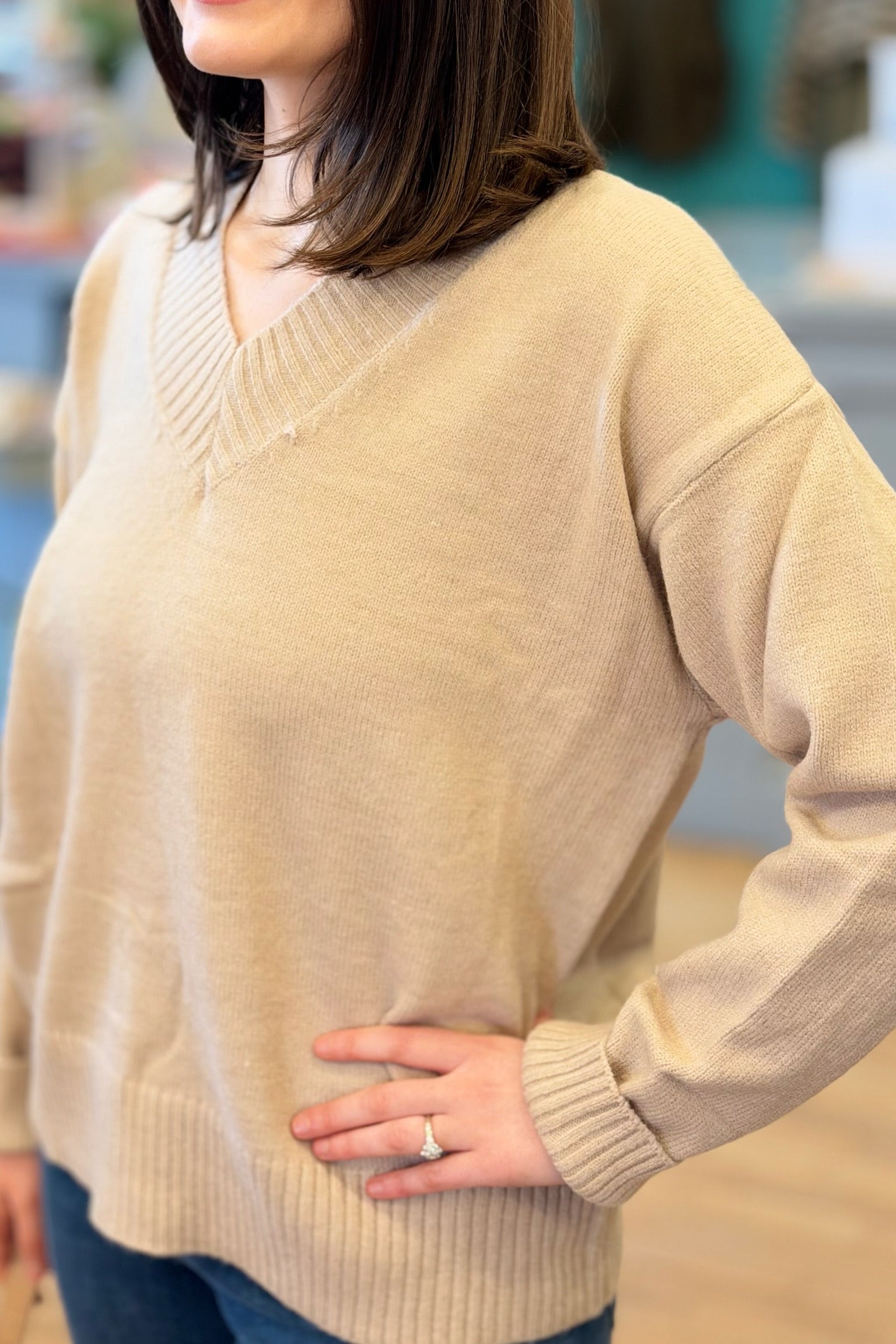 Classic V-Neck Sweater - Oat