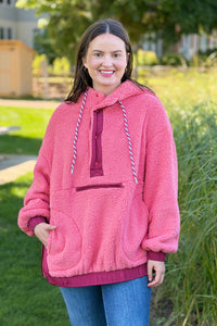 Toned Sherpa Pullover Hoodie - Coral