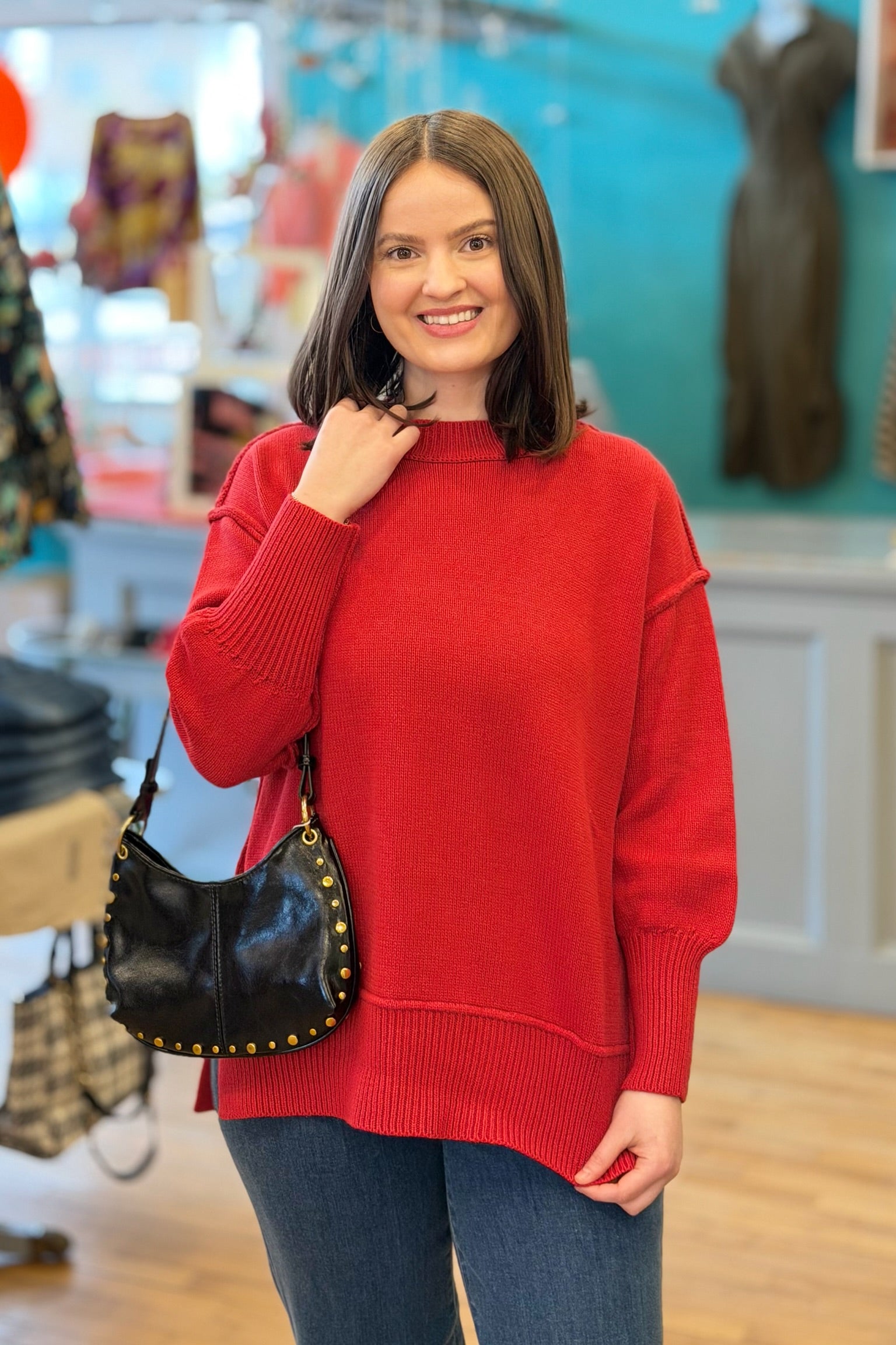 Ina Exposed Seam Sweater - Red