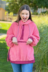 Toned Sherpa Pullover Hoodie - Coral