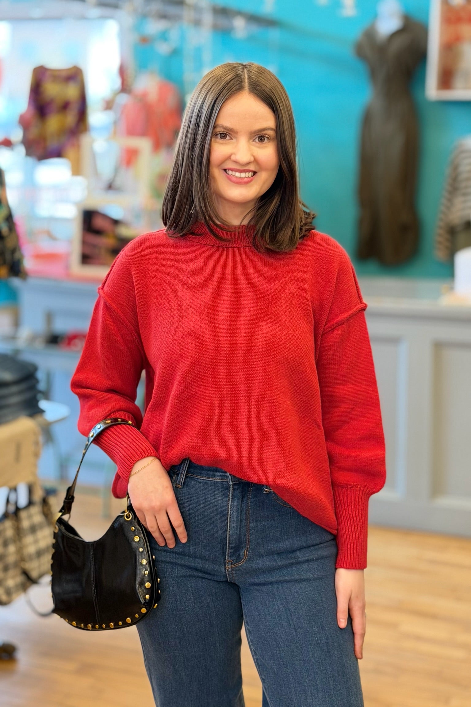 Ina Exposed Seam Sweater - Red