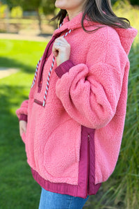 Toned Sherpa Pullover Hoodie - Coral