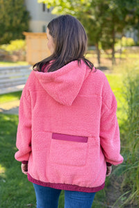Toned Sherpa Pullover Hoodie - Coral