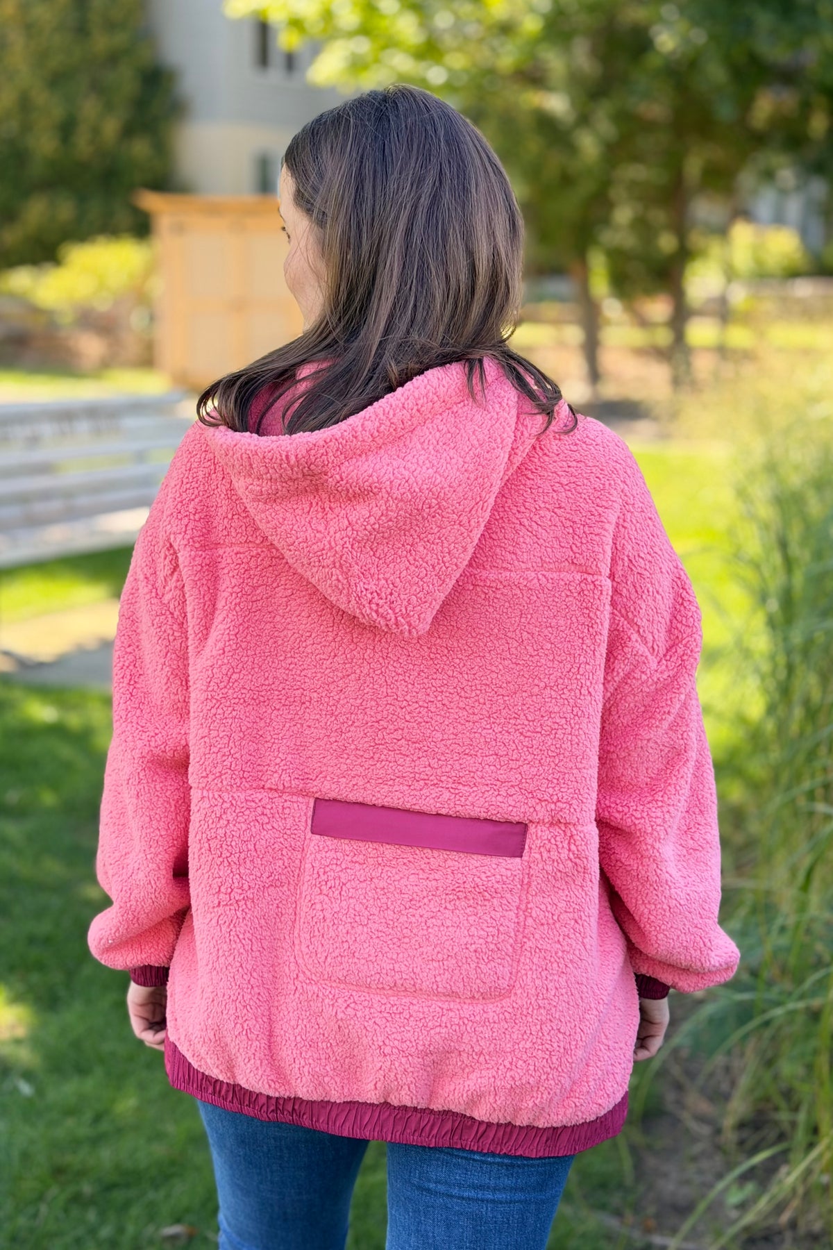 Toned Sherpa Pullover Hoodie - Coral