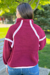 Half Zip Sherpa Fleece Sweatshirt - Burgundy