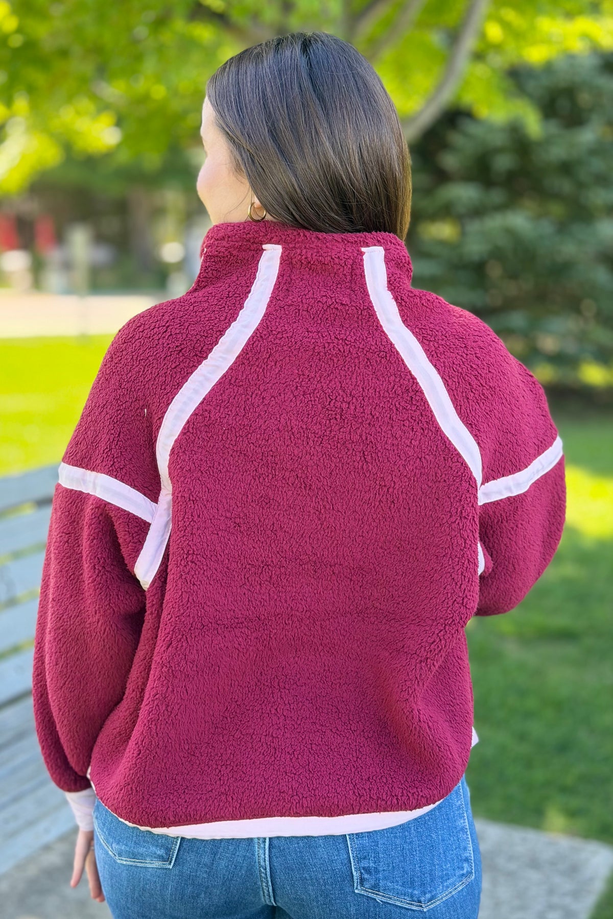 Half Zip Sherpa Fleece Sweatshirt - Burgundy