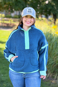 Half Zip Sherpa Fleece Sweatshirt - Navy