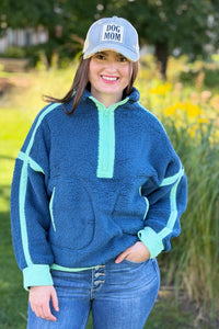 Half Zip Sherpa Fleece Sweatshirt - Navy