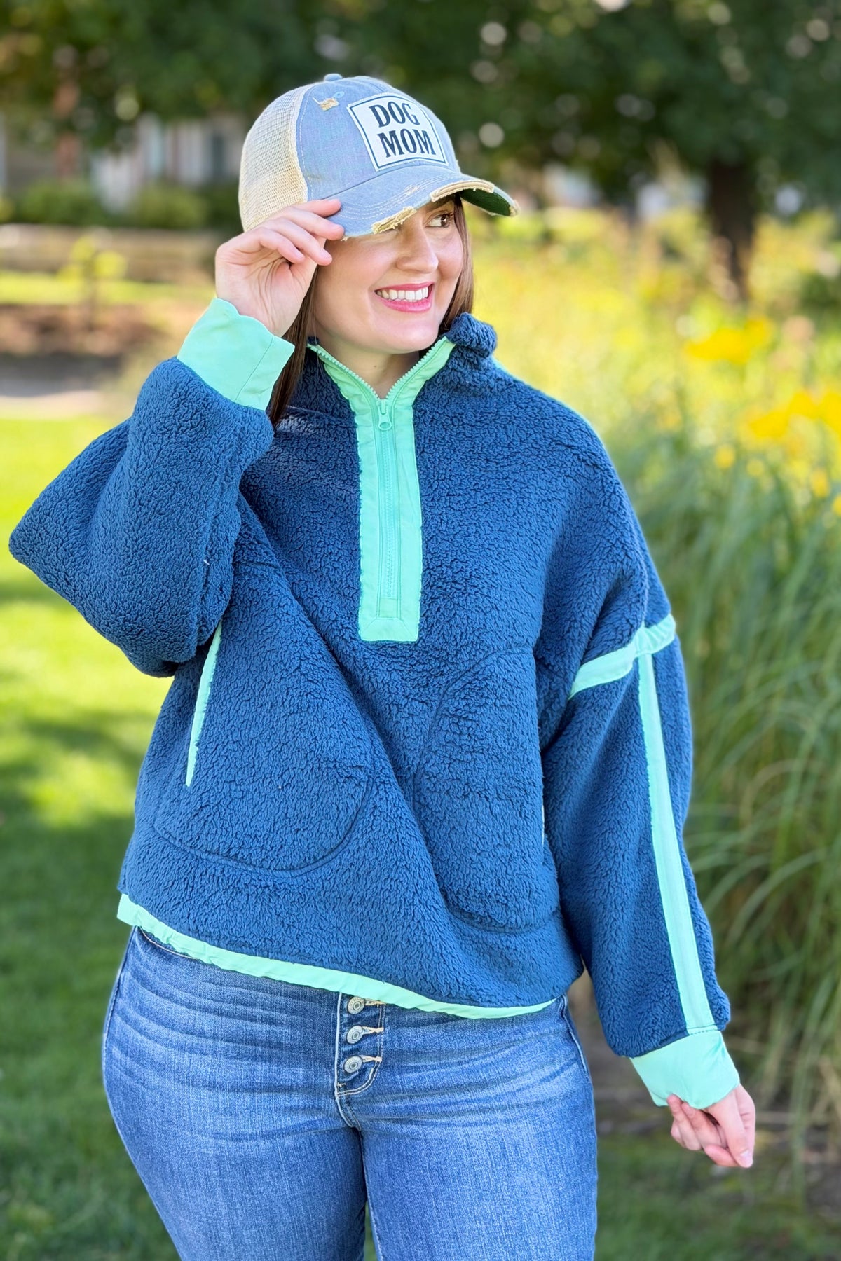 Half Zip Sherpa Fleece Sweatshirt - Navy