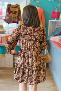 Floral Smocked Tiered Mini Dress - Brown